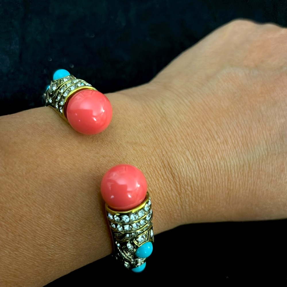 Signed Heidi Daus Bangle Coral Turquoise